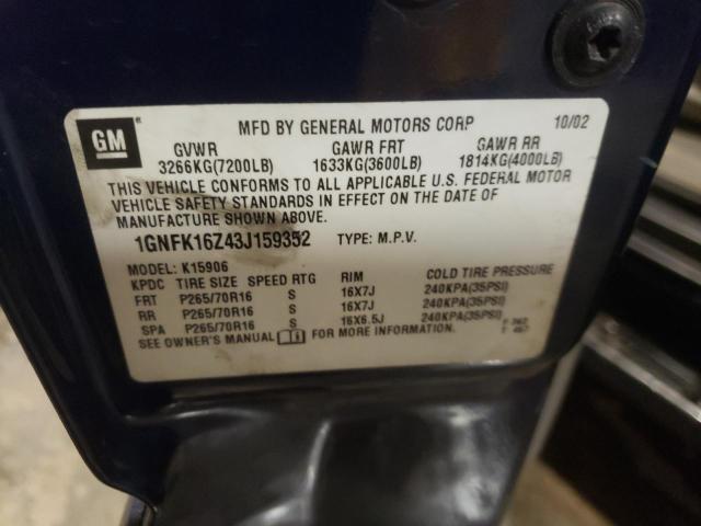 Photo 10 from auction – 2003 CHEVROLET SUBURBAN K with VIN 1GNFK16Z43J159352