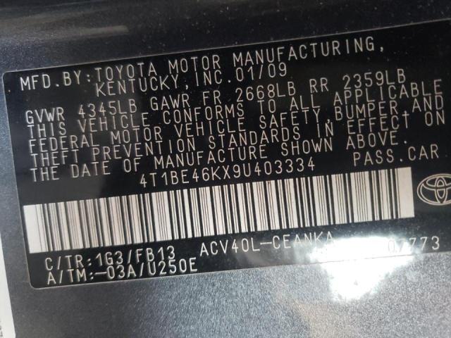 Photo 10 from auction – 2009 TOYOTA CAMRY BASE with VIN 4T1BE46KX9U403334