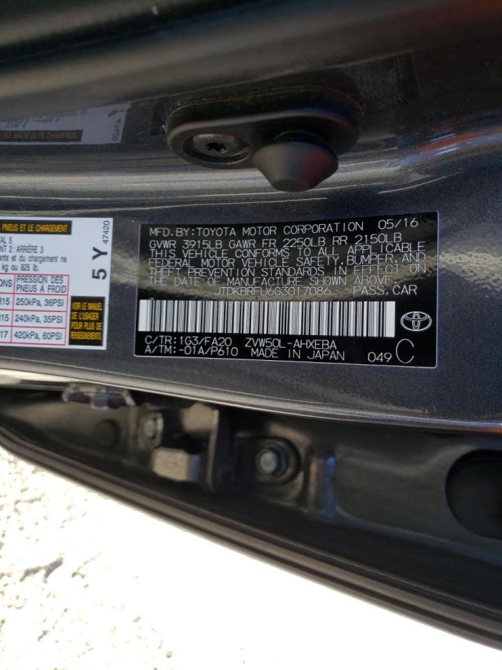Photo 10 from auction – 2016 TOYOTA PRIUS with VIN JTDKBRFU6G3017086