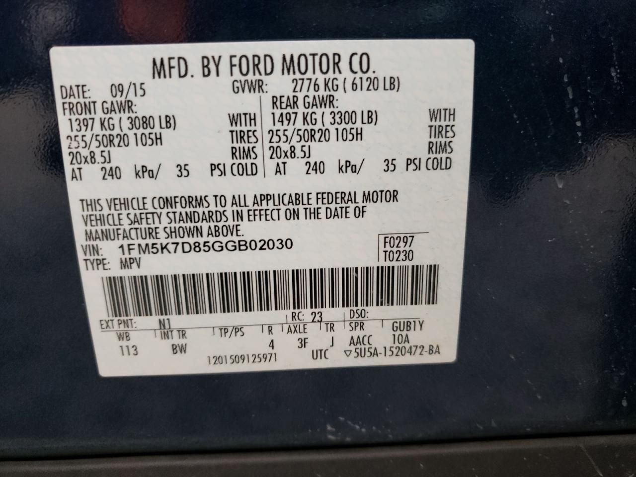 Photo 10 from auction – 2016 FORD EXPLORER X with VIN 1FM5K7D85GGB02030