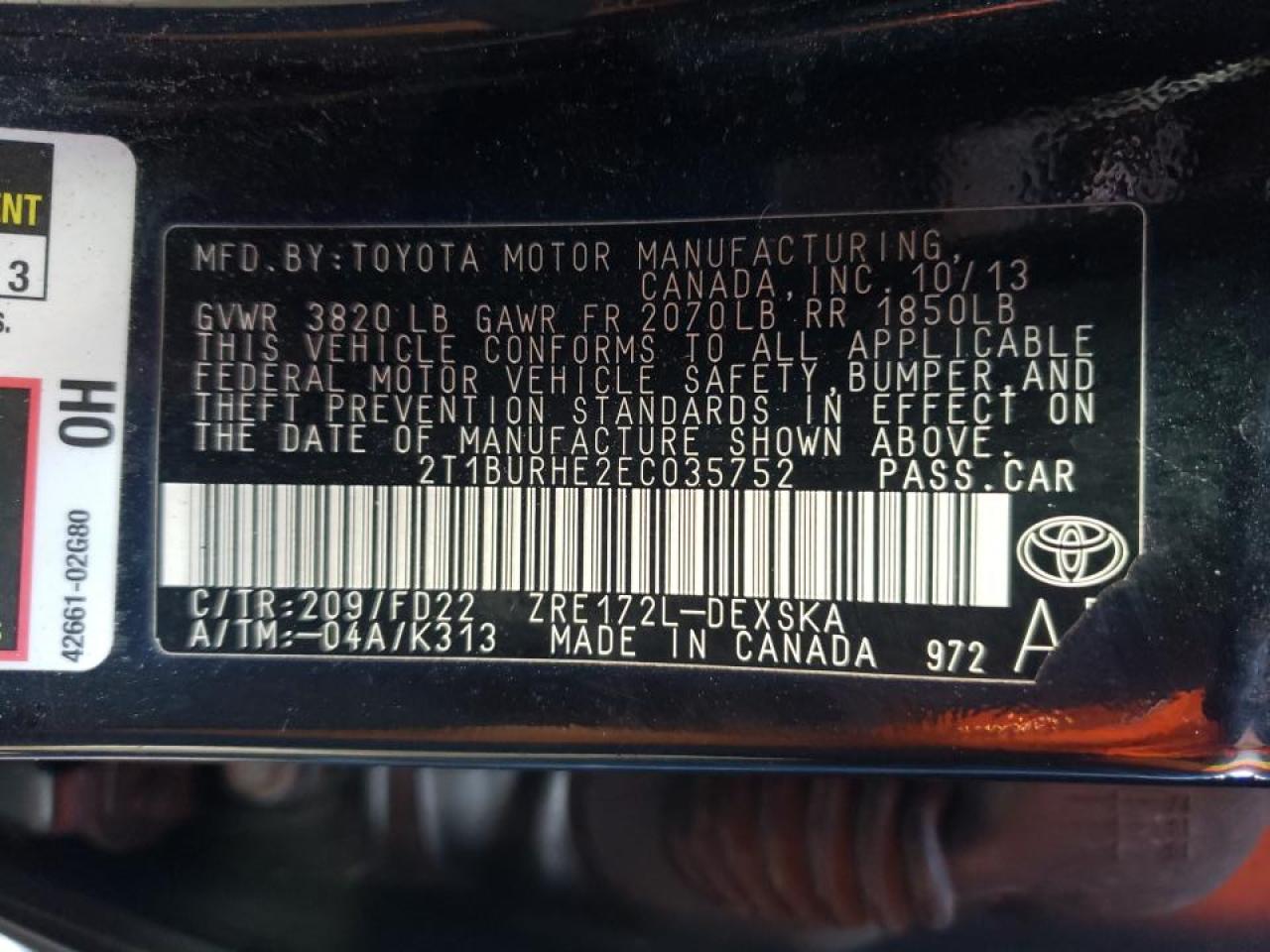 Photo 10 from auction – 2014 TOYOTA COROLLA L with VIN 2T1BURHE2EC035752