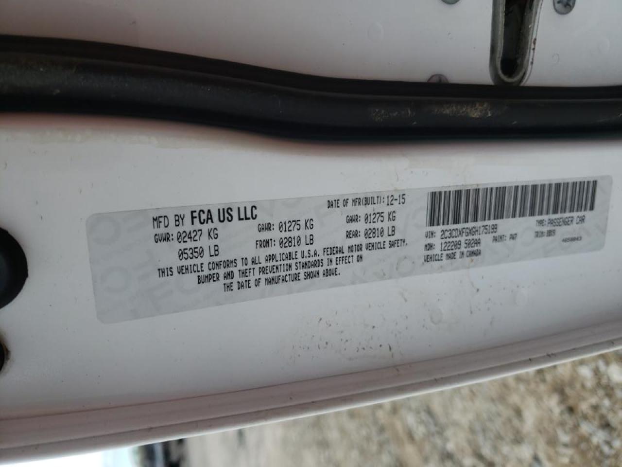 Photo 10 from auction – 2016 DODGE CHARGER SE with VIN 2C3CDXFGXGH175199