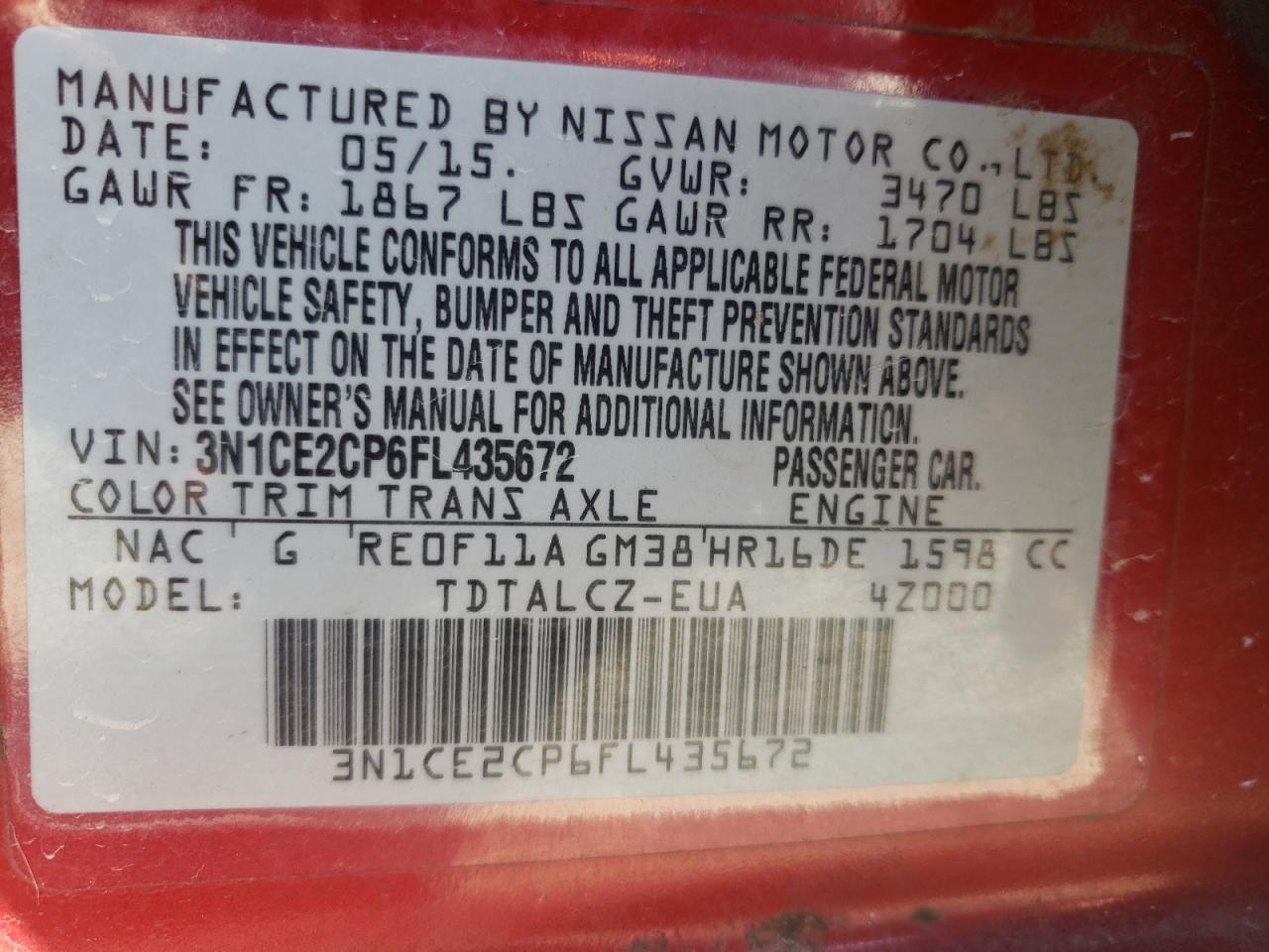 Photo 10 from auction – 2015 NISSAN VERSA NOTE with VIN 3N1CE2CP6FL435672