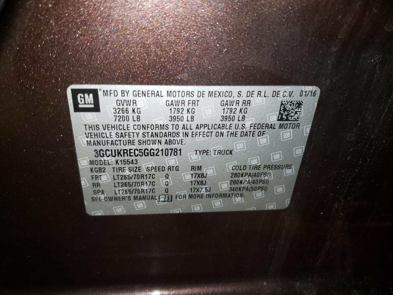 Photo 10 from auction – 2016 CHEVROLET SILVERADO with VIN 3GCUKREC5GG210781