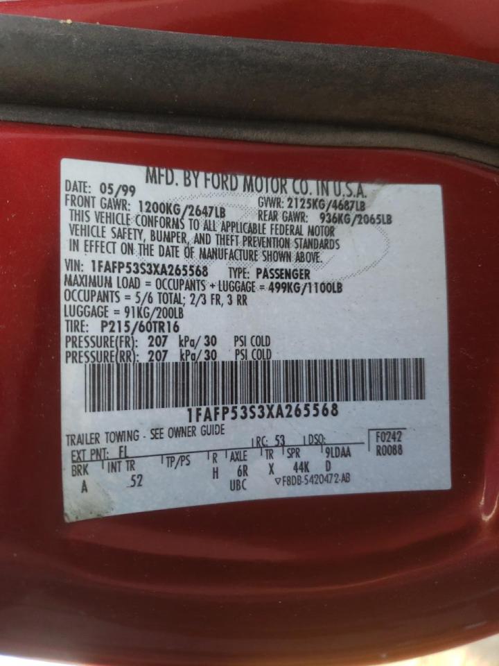 Photo 10 from auction – 1999 FORD TAURUS with VIN 1FAFP53S3XA265568
