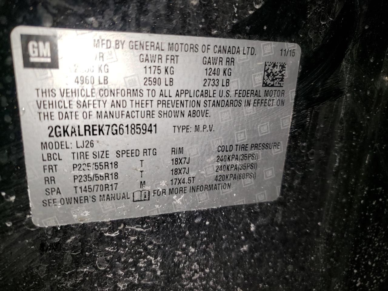 Photo 10 from auction – 2016 GMC TERRAIN DE with VIN 2GKALREK7G6185941