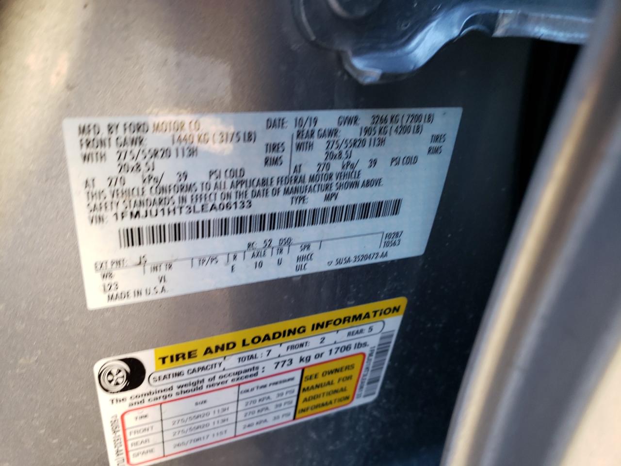 Photo 10 from auction – 2020 FORD EXPEDITION with VIN 1FMJU1HT3LEA06133