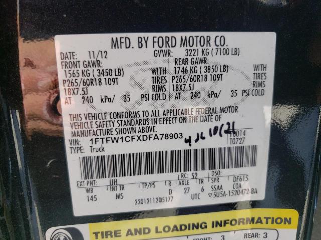 Photo 10 from auction – 2013 FORD F150 SUPER with VIN 1FTFW1CFXDFA78903
