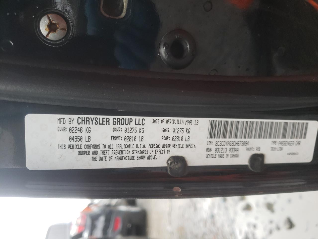 Photo 10 from auction – 2013 DODGE CHALLENGER with VIN 2C3CDYAG9DH673094