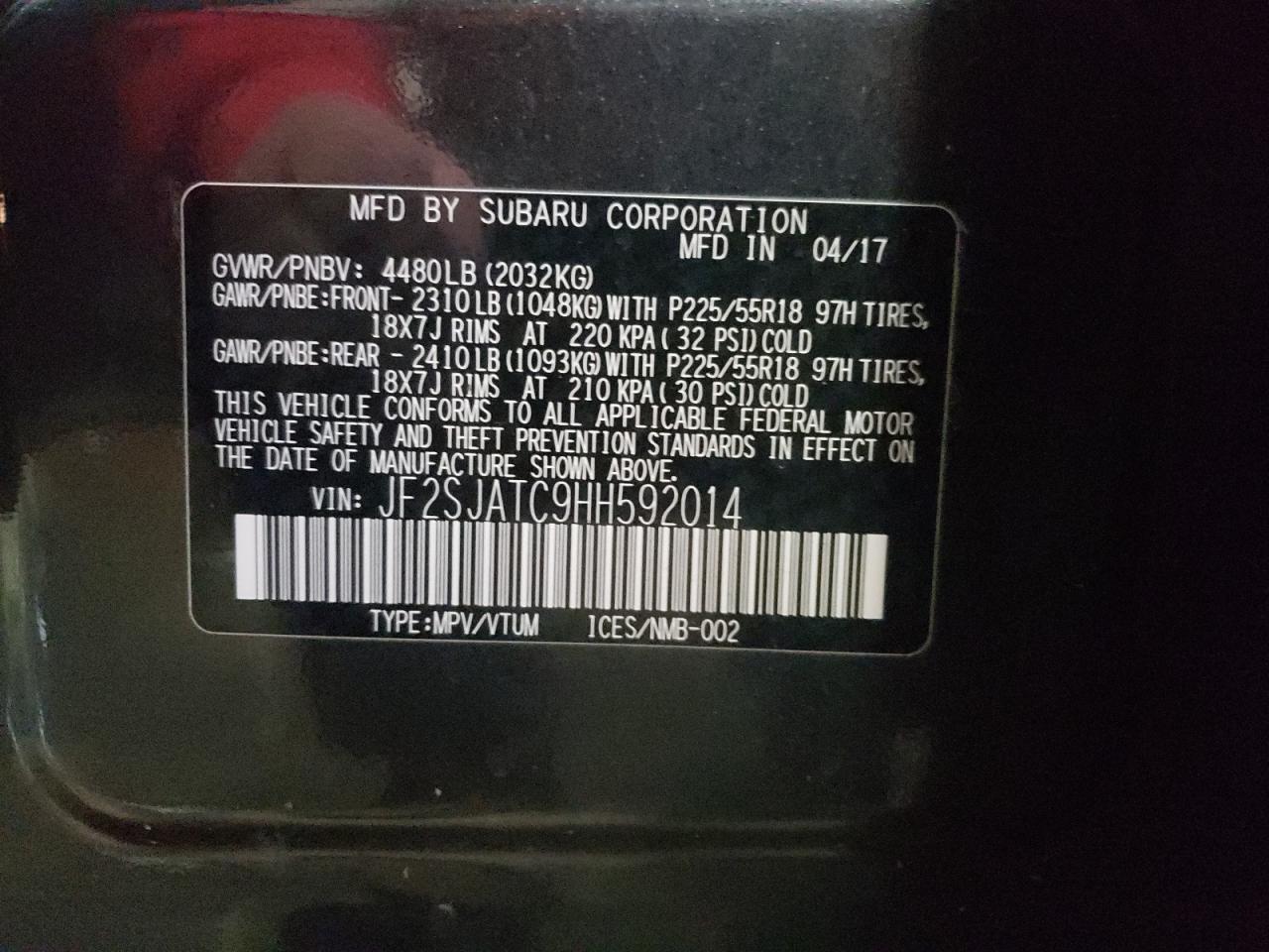 Photo 10 from auction – 2017 SUBARU FORESTER 2 with VIN JF2SJATC9HH592014