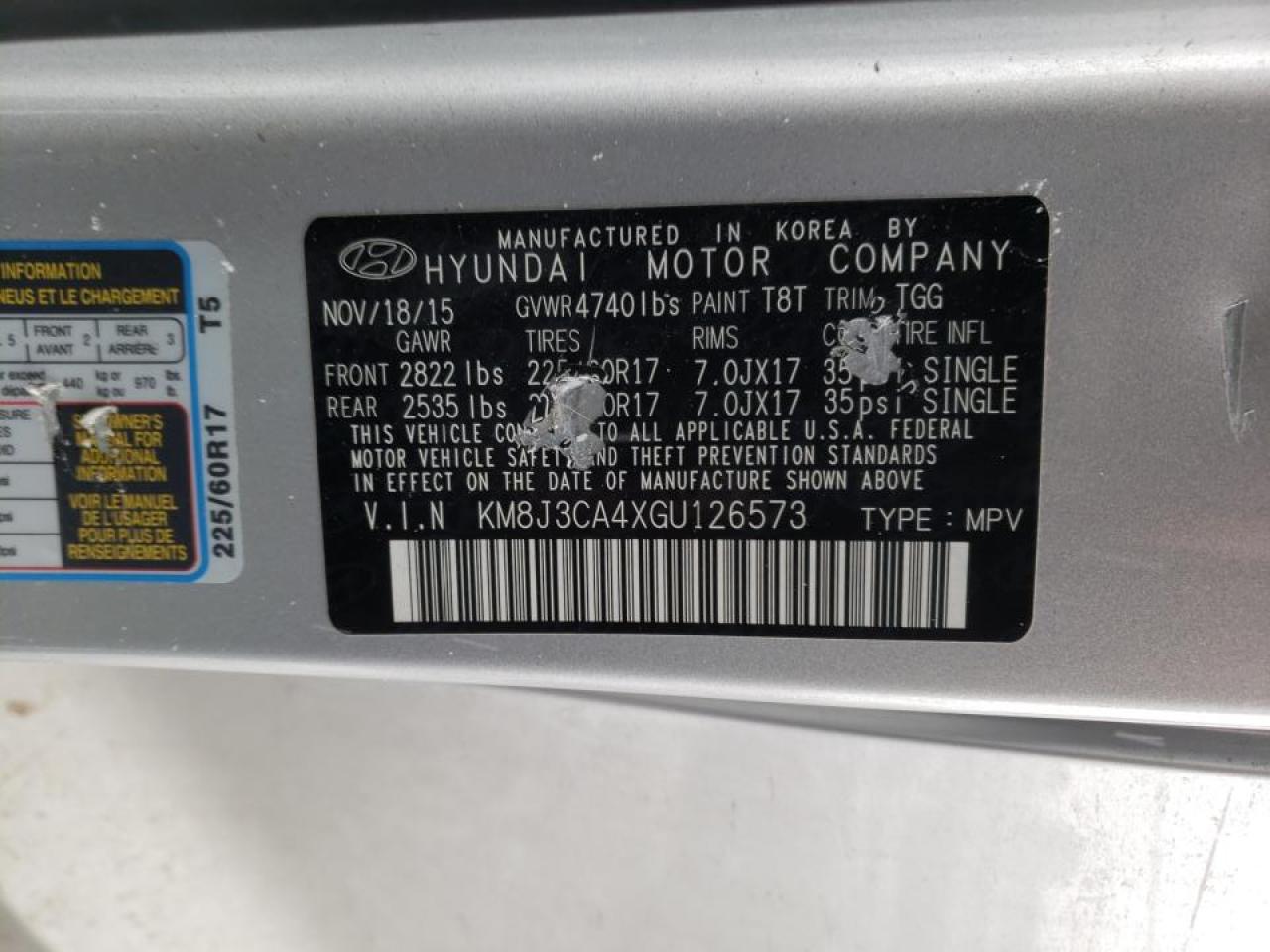 Photo 10 from auction – 2016 HYUNDAI TUCSON LIM with VIN KM8J3CA4XGU126573
