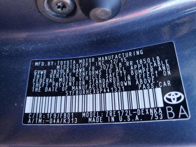 Photo 10 from auction – 2016 TOYOTA COROLLA L with VIN 5YFBURHEXGP441331