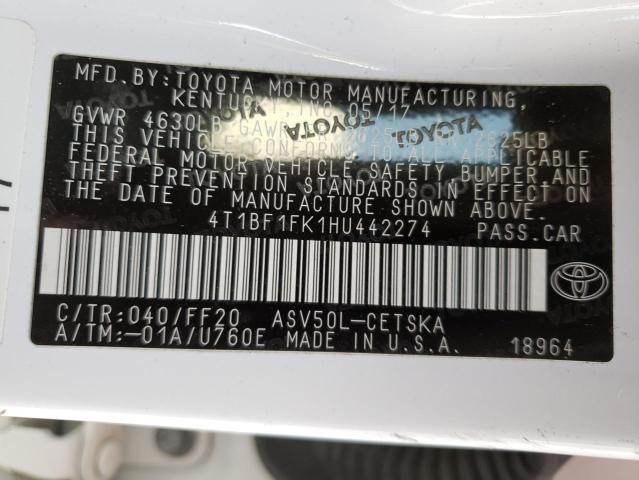 Photo 10 from auction – 2017 TOYOTA CAMRY LE with VIN 4T1BF1FK1HU442274
