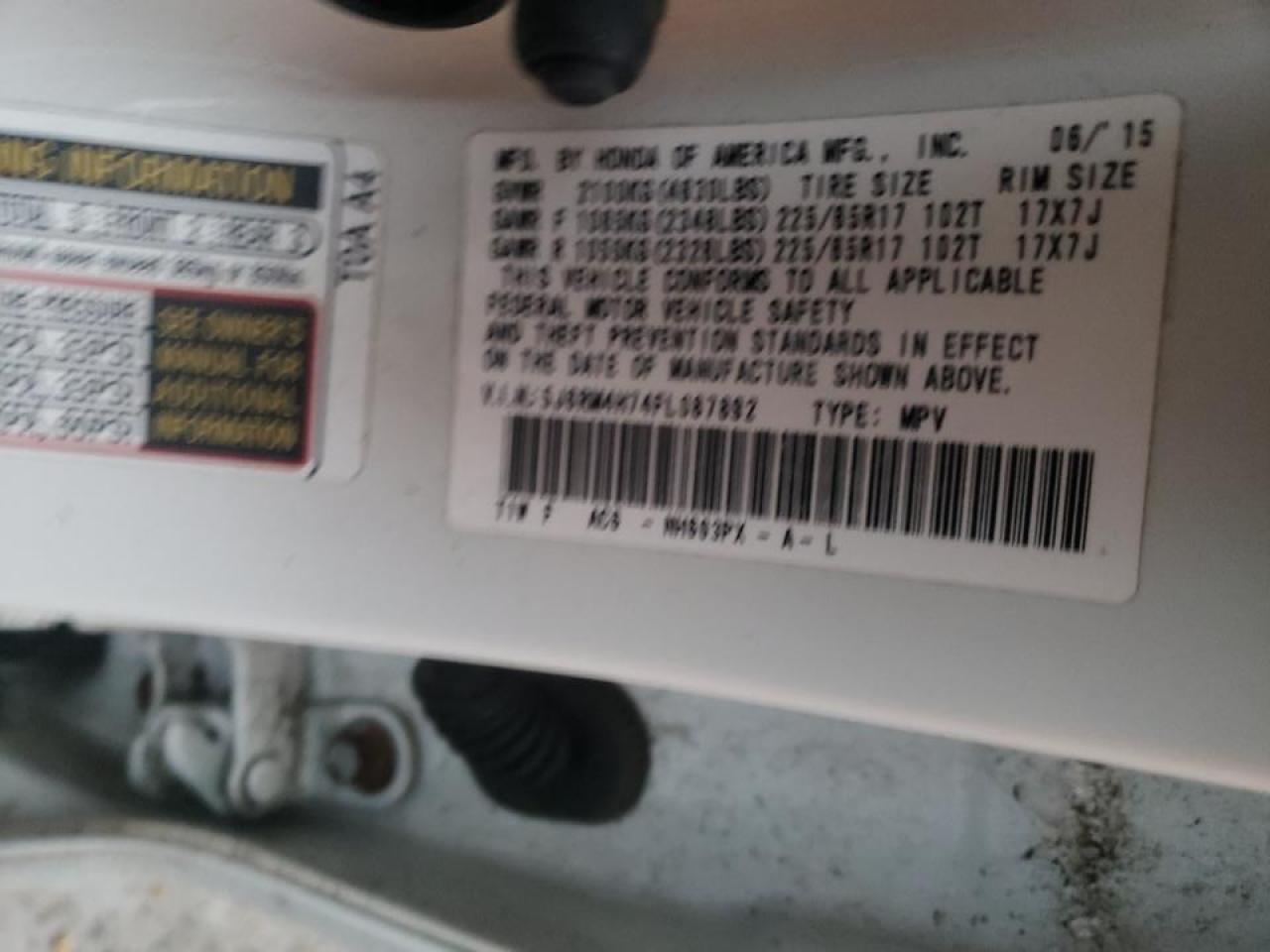Photo 10 from auction – 2015 HONDA CR-V EXL with VIN 5J6RM4H74FL087892