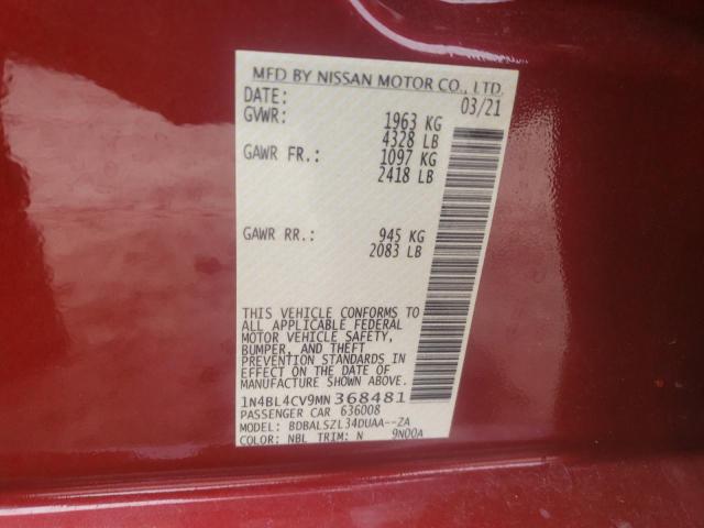Photo 10 from auction – 2021 NISSAN ALTIMA SR with VIN 1N4BL4CV9MN368481