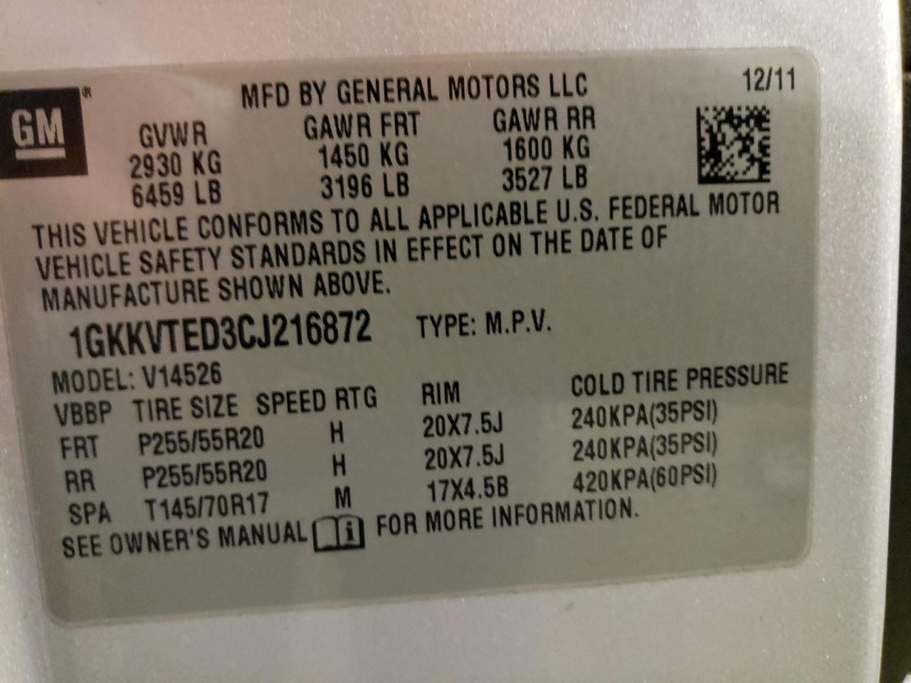Photo 10 from auction – 2012 GMC ACADIA DEN with VIN 1GKKVTED3CJ216872