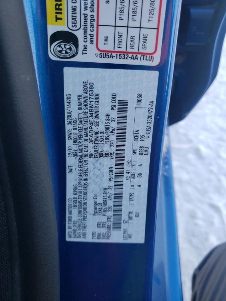 Photo 10 from auction – 2011 FORD FIESTA SE with VIN 3FADP4EJ4BM175380