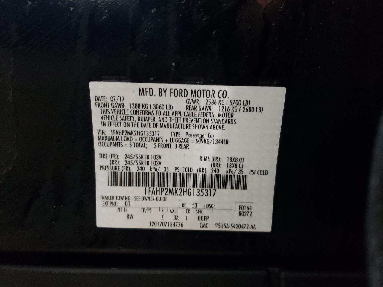 Photo 10 from auction – 2017 FORD TAURUS POL with VIN 1FAHP2MK2HG135317
