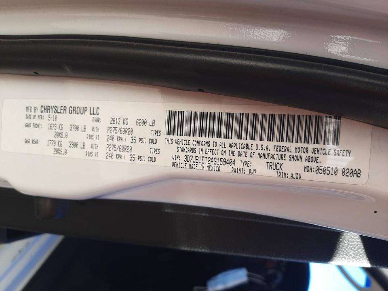 Photo 10 from auction – 2010 DODGE RAM 1500 with VIN 3D7JB1ET2AG159404