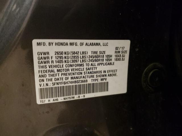 Photo 10 from auction – 2017 HONDA PILOT EXLN with VIN 5FNYF6H74HB023669