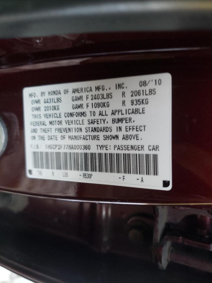 Photo 10 from auction – 2011 HONDA ACCORD EX with VIN 1HGCP2F77BA000360