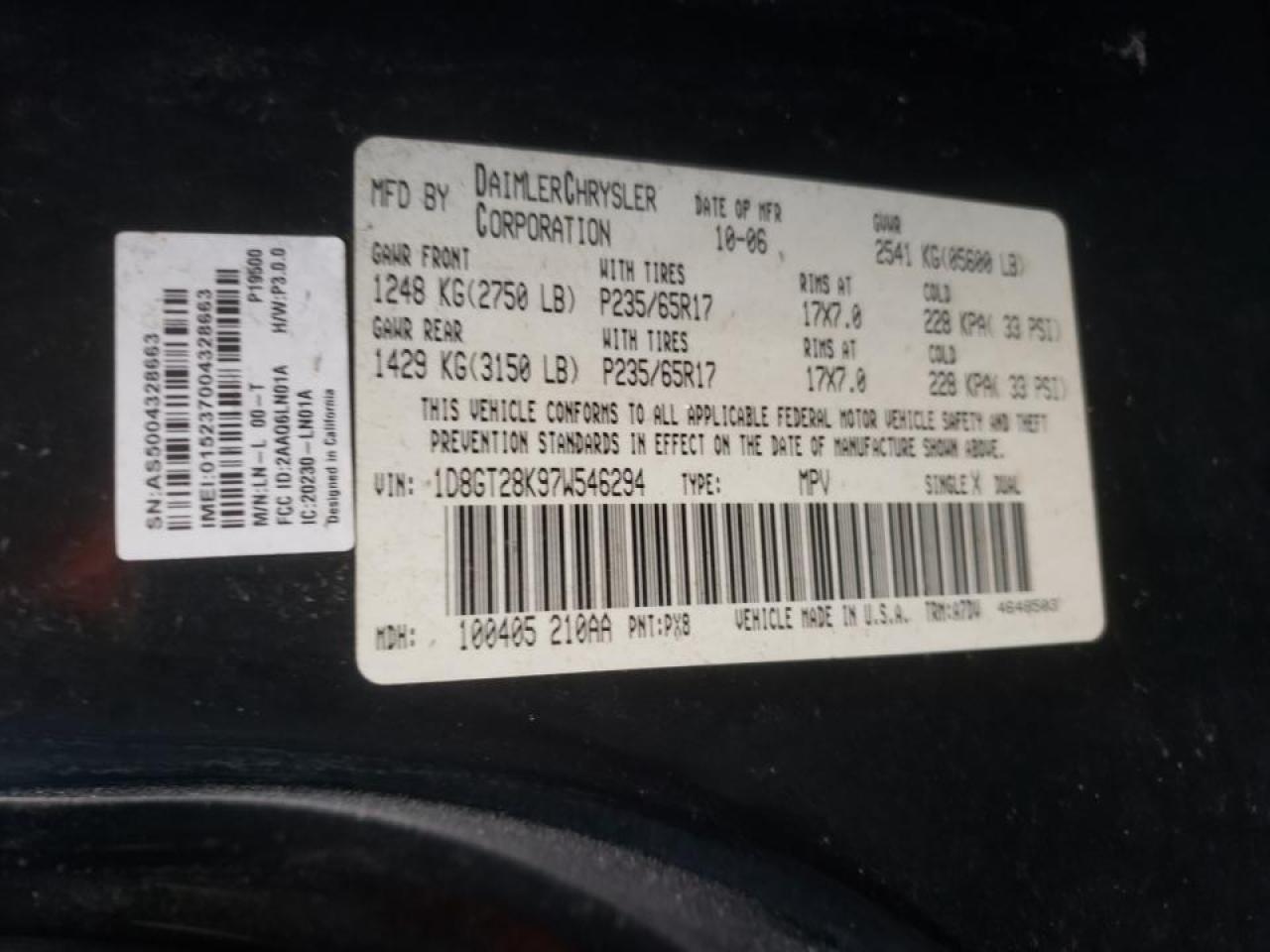 Photo 10 from auction – 2007 DODGE NITRO SXT with VIN 1D8GT28K97W546294