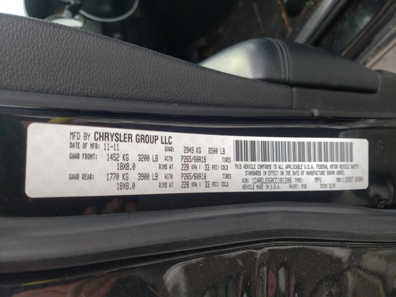 Photo 10 from auction – 2012 DODGE DURANGO CR with VIN 1C4RDJDG0CC181208