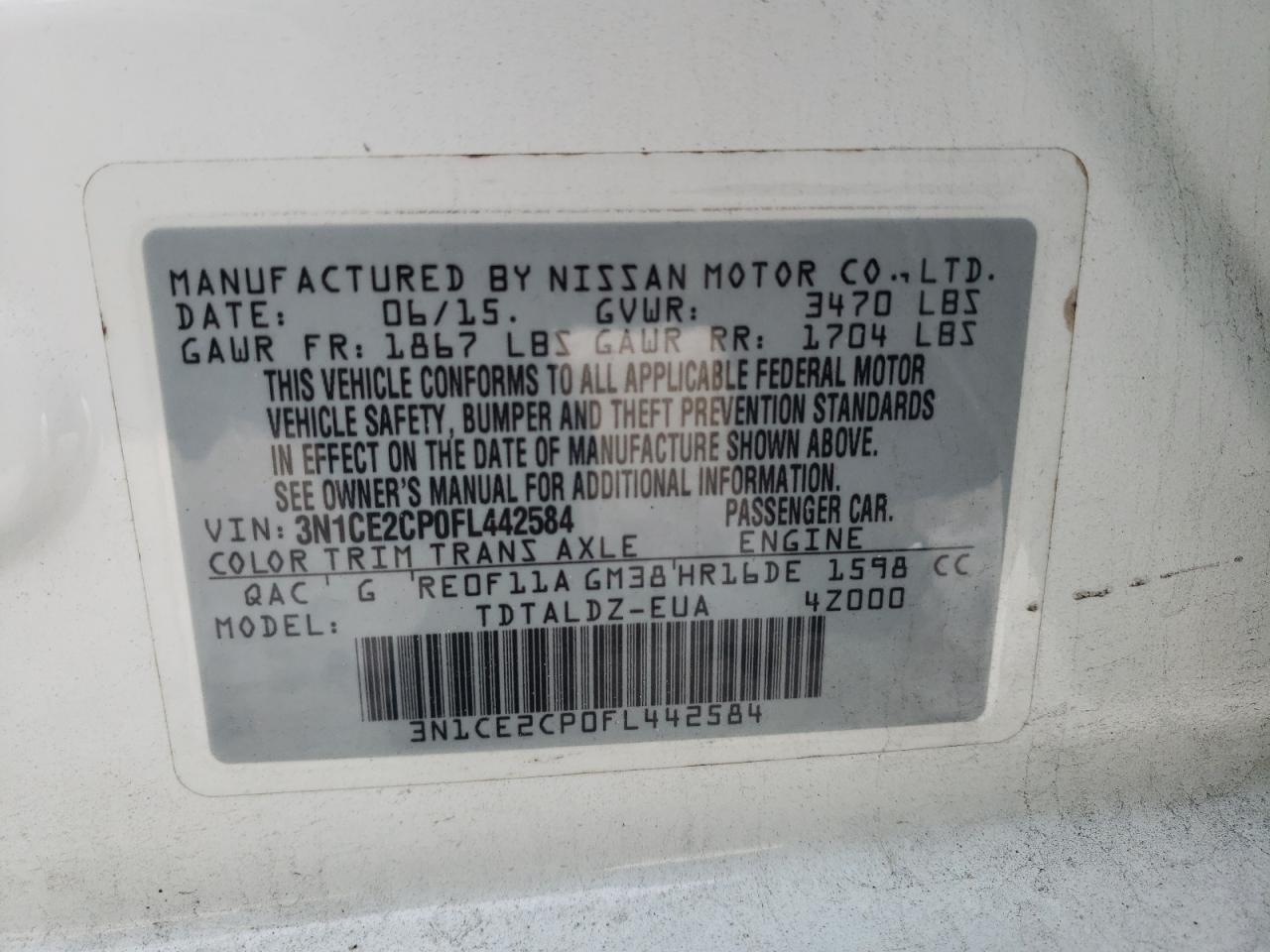 Photo 10 from auction – 2015 NISSAN VERSA NOTE with VIN 3N1CE2CP0FL442584