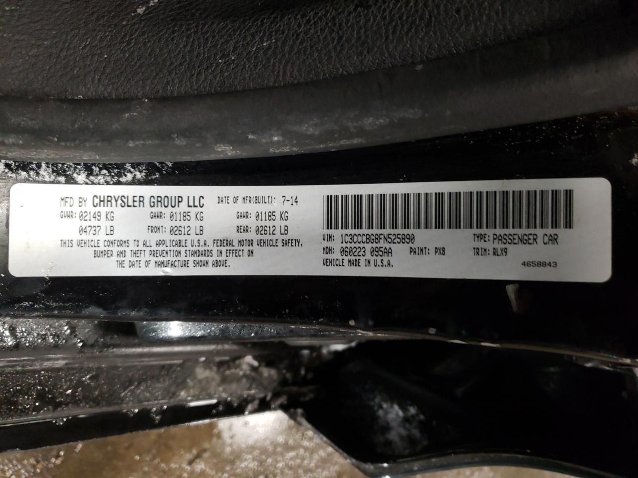 Photo 10 from auction – 2015 CHRYSLER 200 S with VIN 1C3CCCBG8FN525890