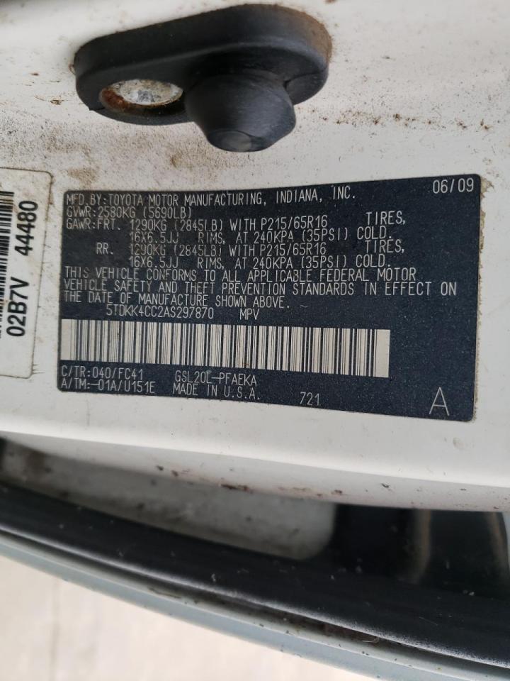 Photo 10 from auction – 2010 TOYOTA SIENNA CE with VIN 5TDKK4CC2AS297870