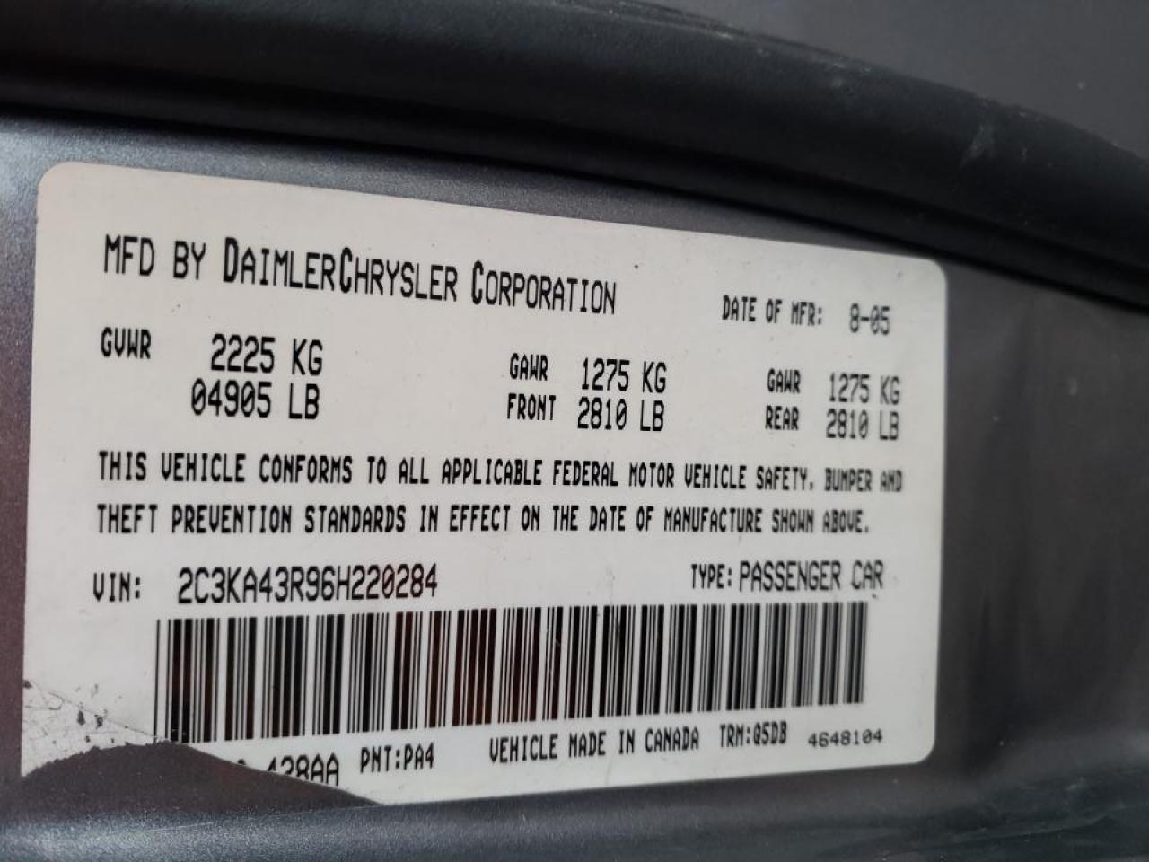 Photo 10 from auction – 2006 CHRYSLER 300 with VIN 2C3KA43R96H220284