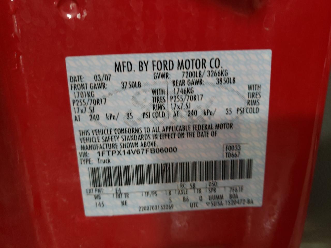 Photo 10 from auction – 2007 FORD F150 with VIN 1FTPX14V67FB06000