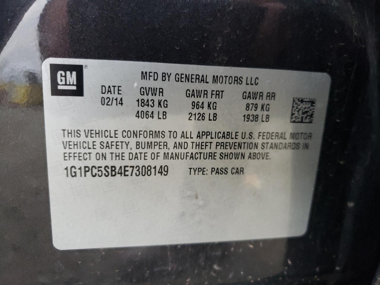 Photo 10 from auction – 2014 CHEVROLET CRUZE LT with VIN 1G1PC5SB4E7308149