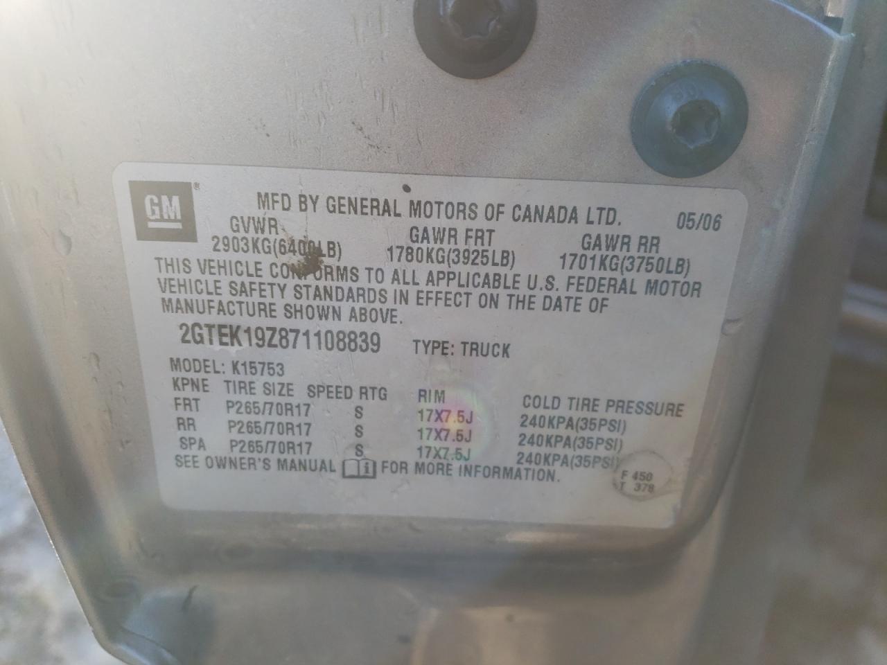 Photo 10 from auction – 2007 GMC NEW SIERRA with VIN 2GTEK19Z871108839