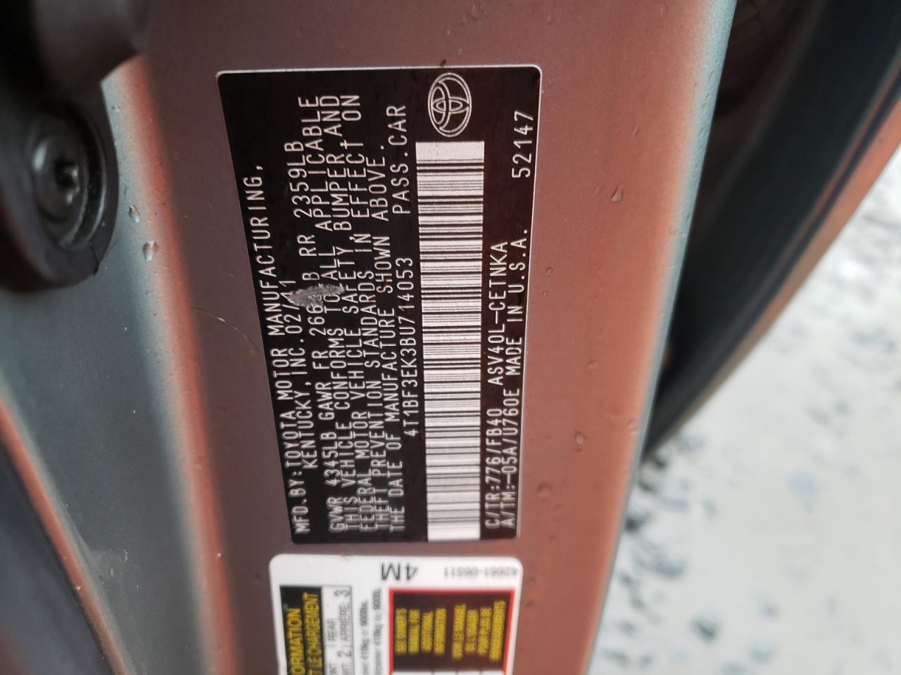 Zdjęcie 10 z aukcji – 2011 TOYOTA CAMRY BASE z VIN 4T1BF3EK3BU714053