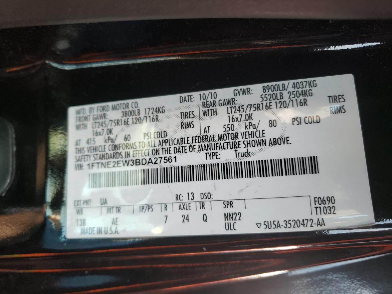 Photo 10 from auction – 2011 FORD ECONOLINE with VIN 1FTNE2EW3BDA27561