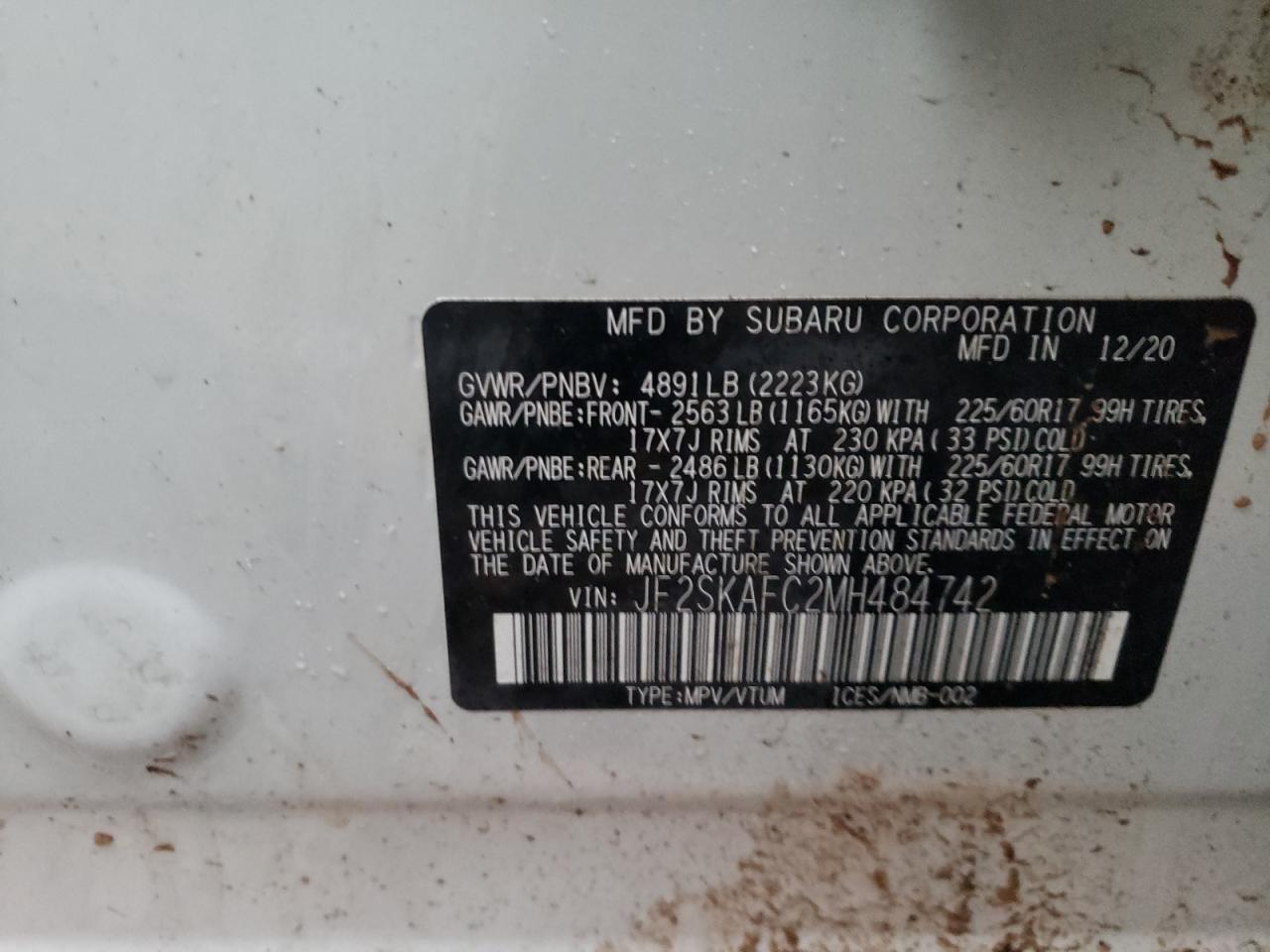 Photo 10 from auction – 2021 SUBARU FORESTER P with VIN JF2SKAFC2MH484742