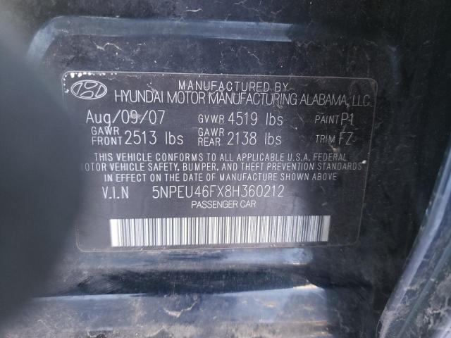 Photo 10 from auction – 2008 HYUNDAI SONATA SE with VIN 5NPEU46FX8H360212