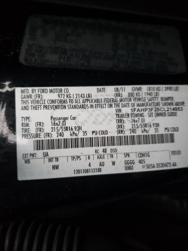 Photo 10 from auction – 2012 FORD FOCUS SE with VIN 1FAHP3F25CL214953