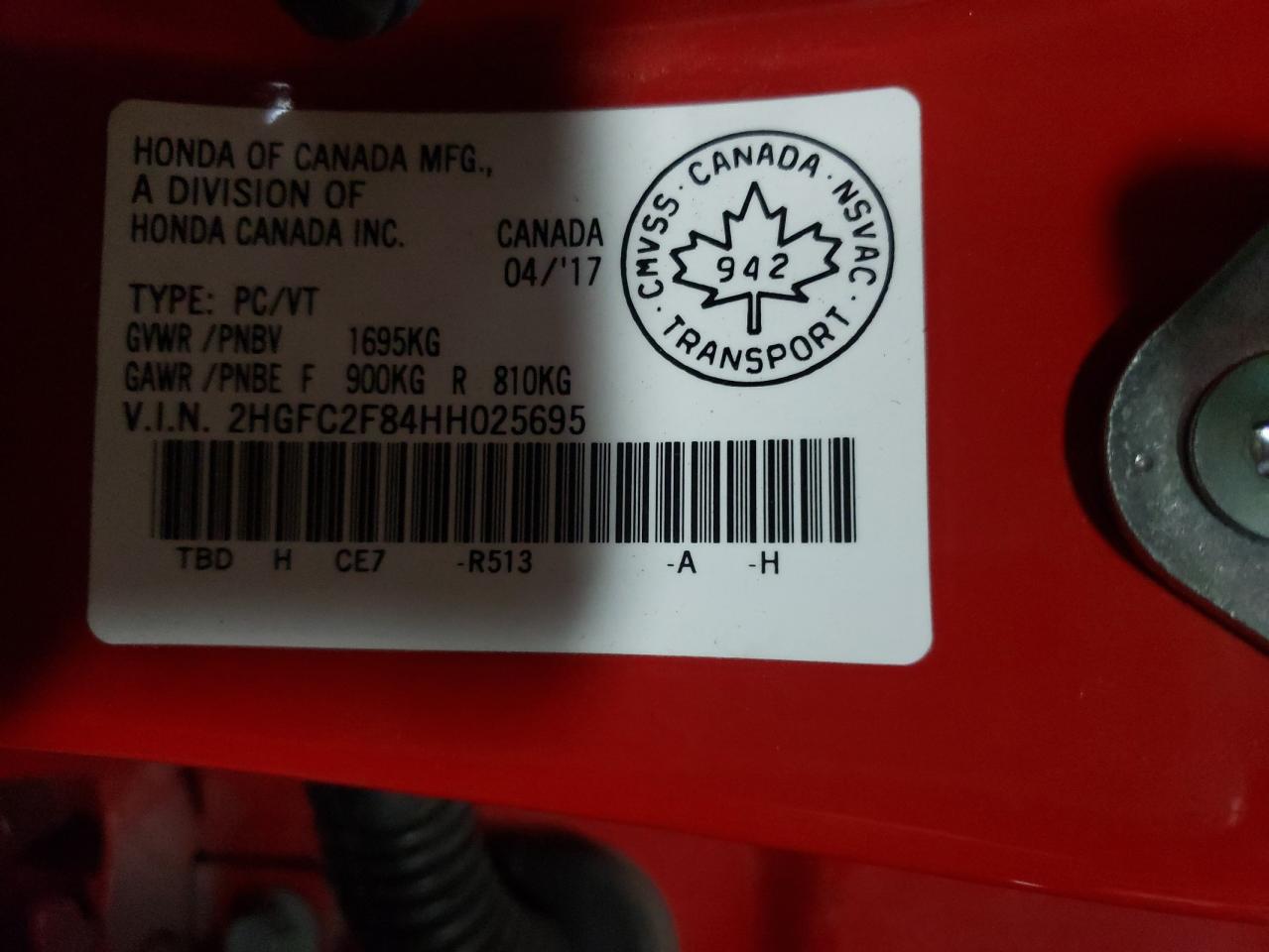 Photo 10 from auction – 2017 HONDA CIVIC EX with VIN 2HGFC2F84HH025695