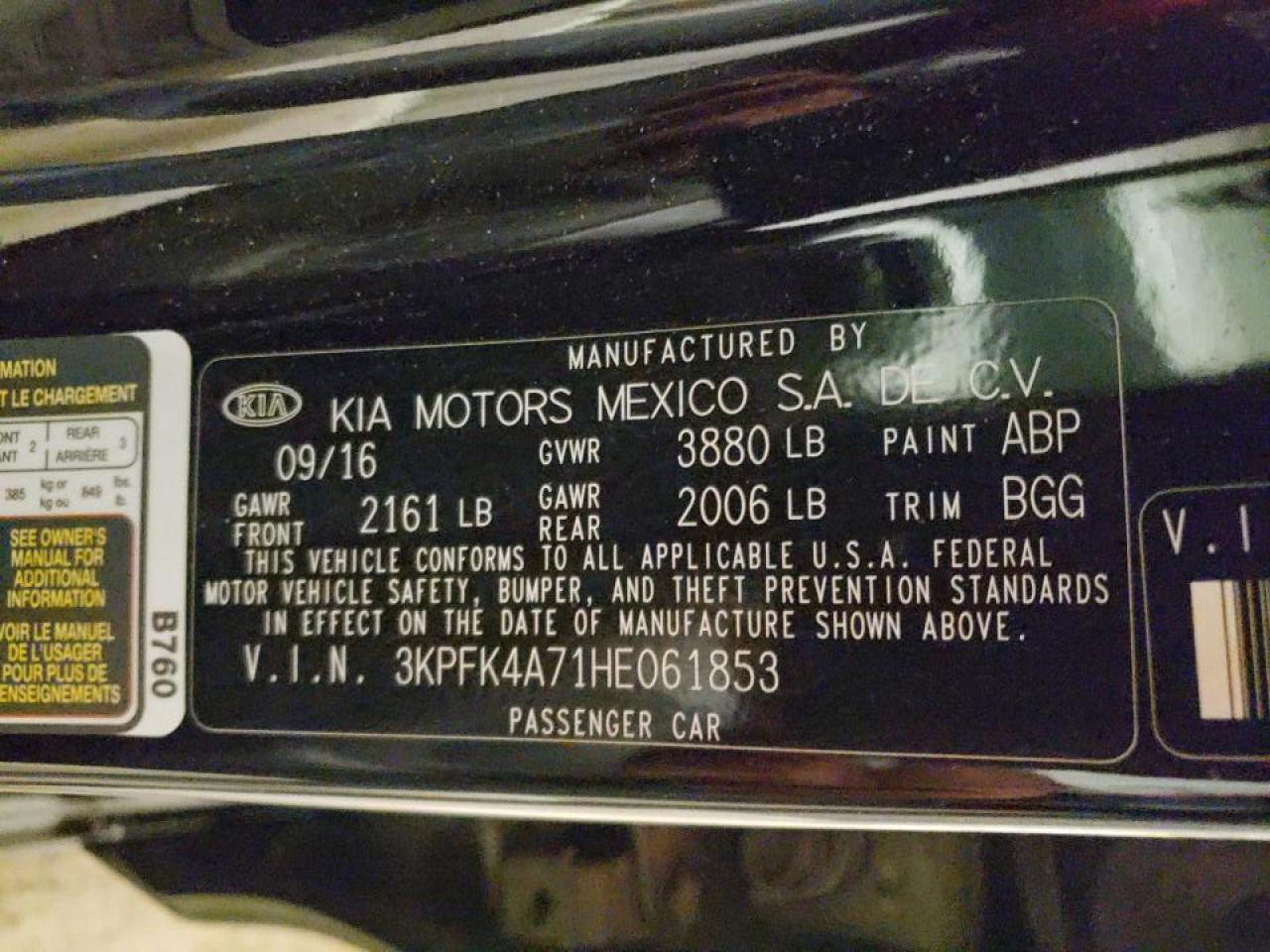 Photo 10 from auction – 2017 KIA FORTE LX with VIN 3KPFK4A71HE061853