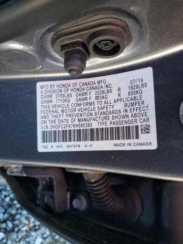 Photo 10 from auction – 2019 HONDA CIVIC LX with VIN 2HGFC2F67KH585393