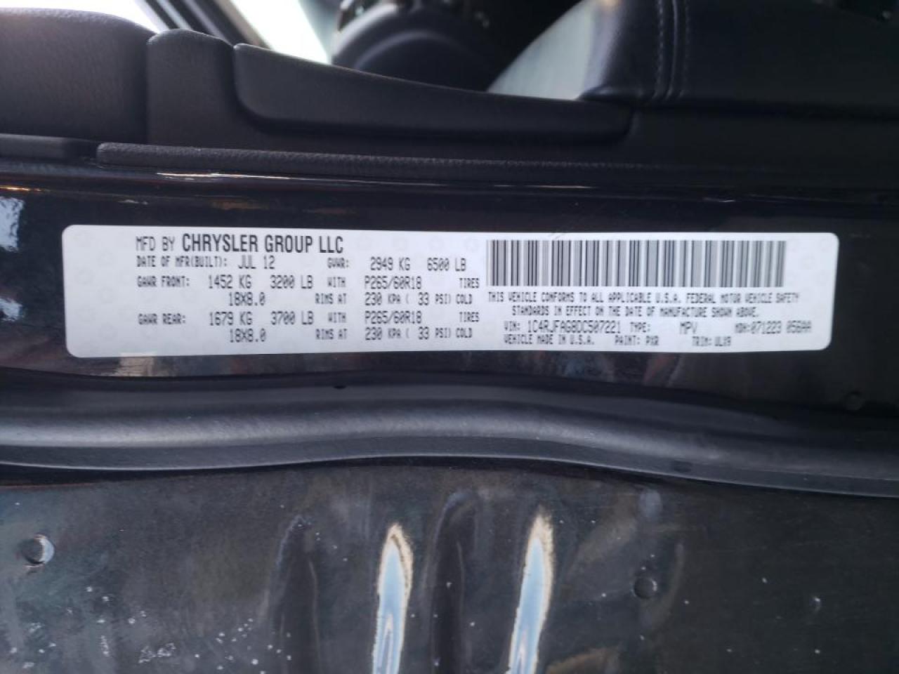 Photo 10 from auction – 2013 JEEP GRAND CHER with VIN 1C4RJFAG8DC507221