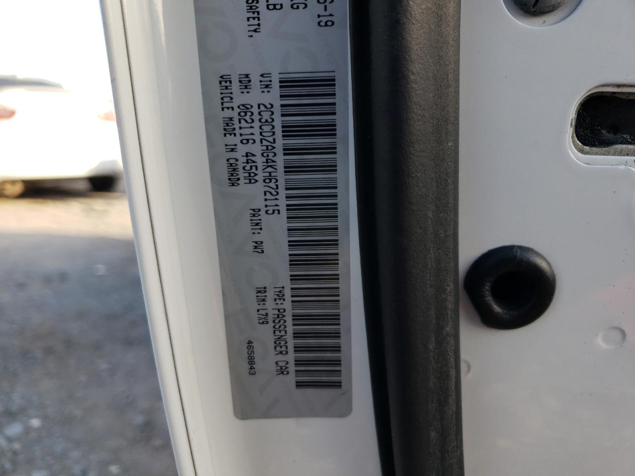 Photo 10 from auction – 2019 DODGE CHALLENGER with VIN 2C3CDZAG4KH672115