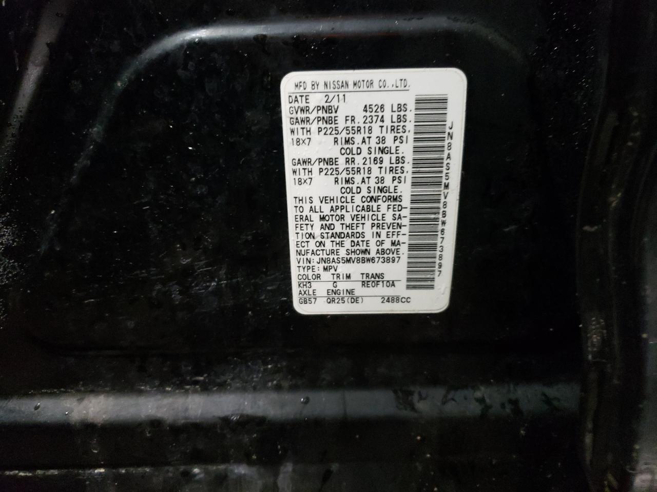 Photo 10 from auction – 2011 NISSAN ROGUE S with VIN JN8AS5MV8BW673897