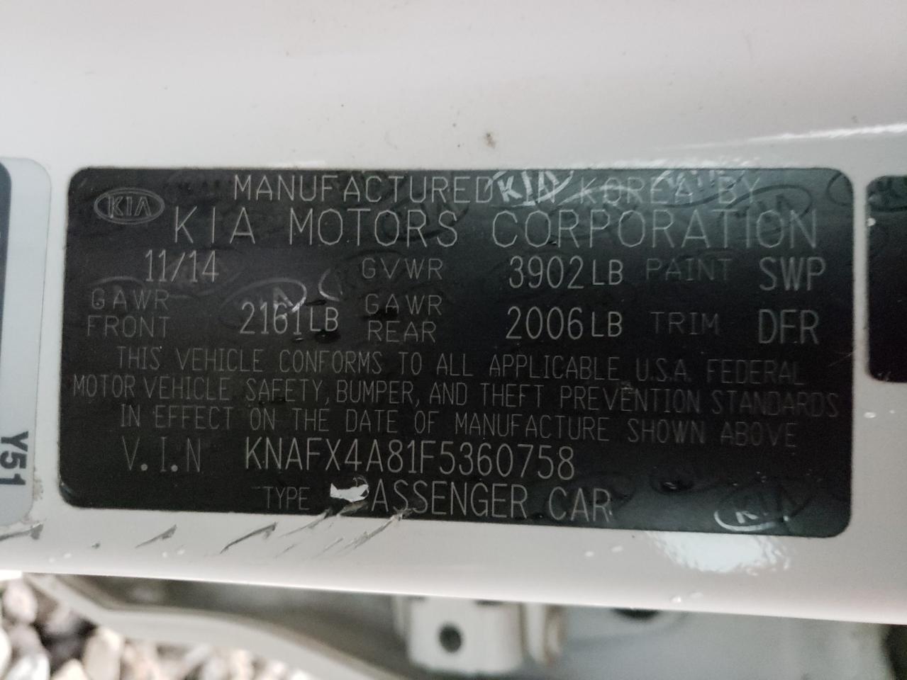 Photo 10 from auction – 2015 KIA FORTE EX with VIN KNAFX4A81F5360758