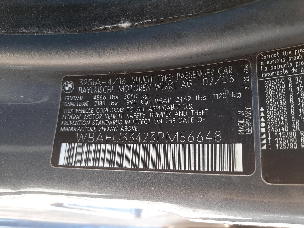 Photo 10 from auction – 2003 BMW 325 XI with VIN WBAEU33423PM56648