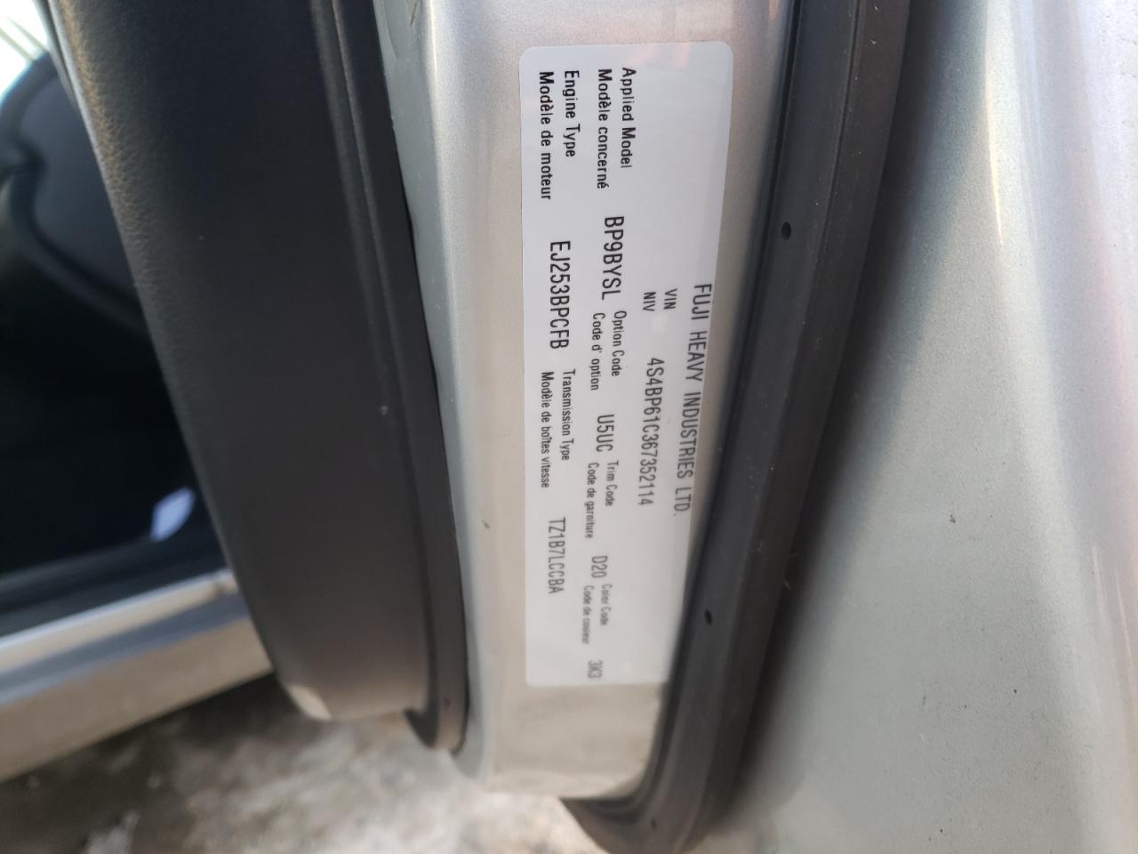 Photo 10 from auction – 2006 SUBARU LEGACY OUT with VIN 4S4BP61C367352114