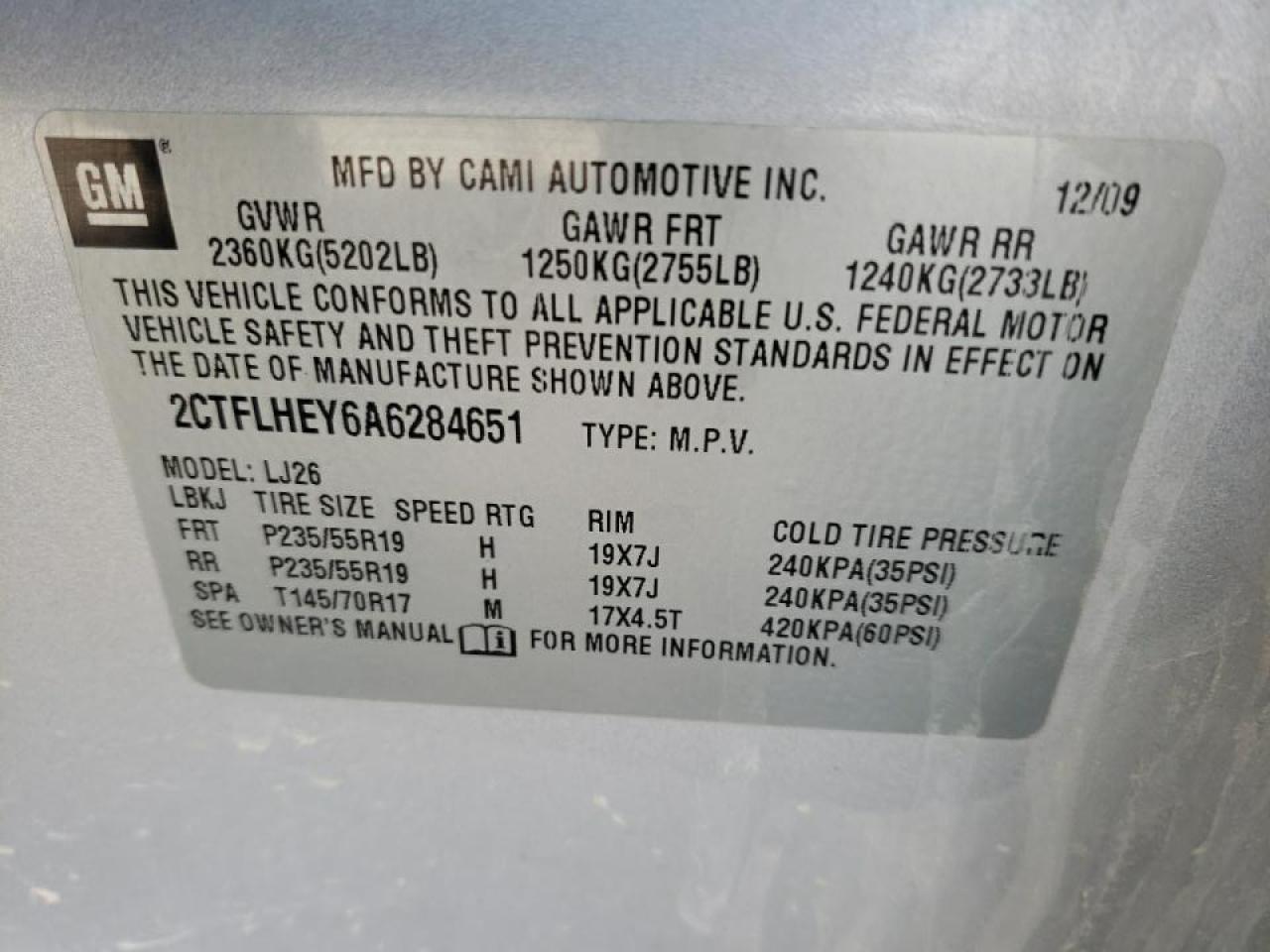 Photo 10 from auction – 2010 GMC TERRAIN SL with VIN 2CTFLHEY6A6284651