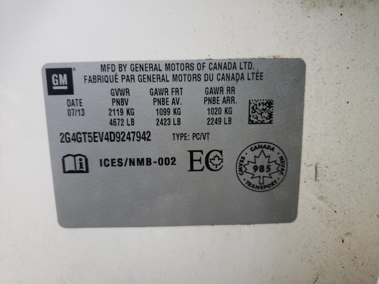 Foto 10 de la subasta – 2013 BUICK REGAL PREM con VIN 2G4GT5EV4D9247942